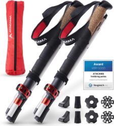 Bastones de senderismo de carbono 3K y aluminio 7075, telescópicos, con mango de corcho, extensibles Atacama