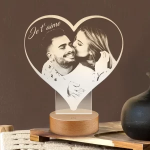 Lámpara con forma de corazón en 3D personalizada con foto y texto