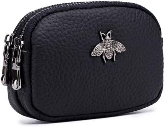 Monedero de cuero genuino con doble cremallera y figura de abeja Vanda