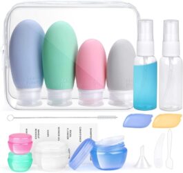 Set de neceser de viaje transparente + botellas de menos de 100ml (aptas para equipaje de mano) Opret