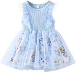 Vestido de verano floral sin mangas para niña 1 6 años (color azul rosa)